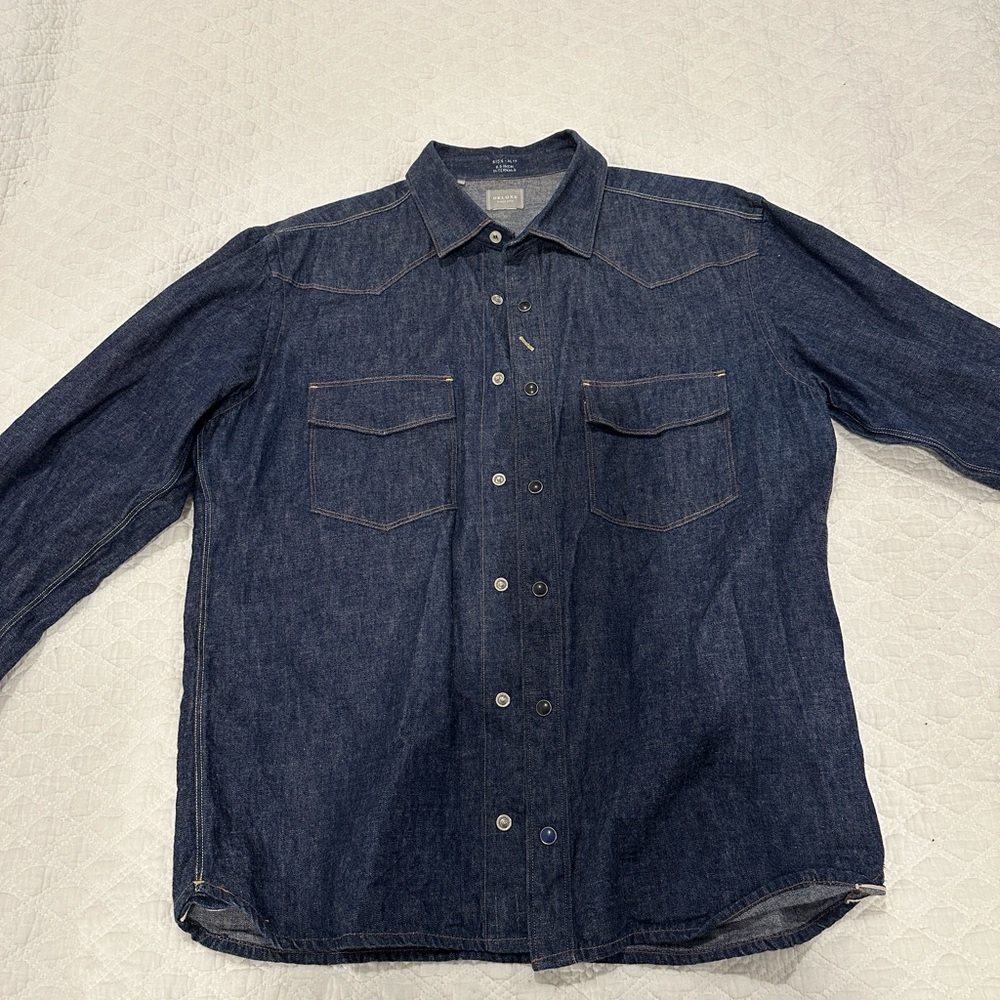 Deluxe denim from Japan, western style shirt. Fits women Medium.